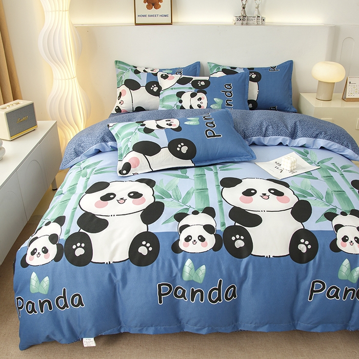 91家纺网 家纺一手货源 找家纺 佑泽家纺 2025活性印花芦荟棉四件套 熊猫派对