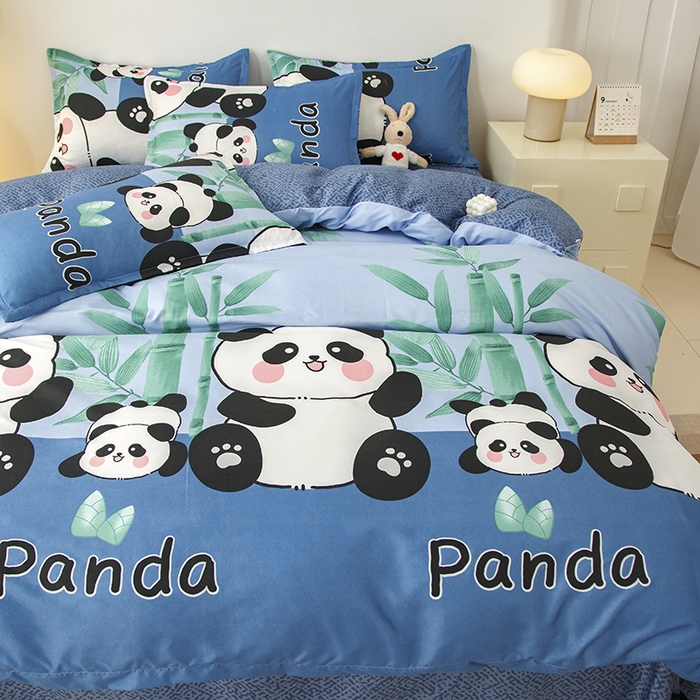 91家纺网 家纺一手货源 找家纺 佑泽家纺 2025活性印花芦荟棉四件套 熊猫派对