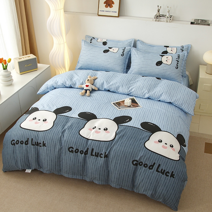 91家纺网 家纺一手货源 找家纺 佑泽家纺 2025活性印花芦荟棉四件套 帕恰小狗