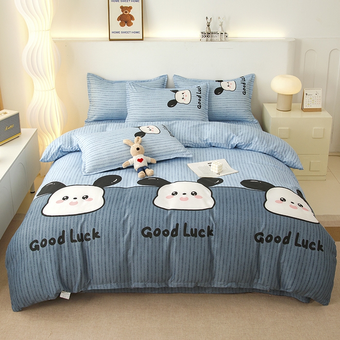 91家纺网 家纺一手货源 找家纺 佑泽家纺 2025活性印花芦荟棉四件套 帕恰小狗