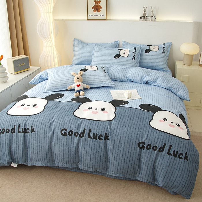 91家纺网 家纺一手货源 找家纺 佑泽家纺 2025活性印花芦荟棉四件套 帕恰小狗