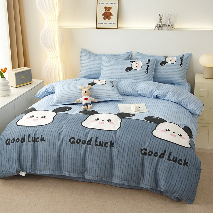 91家纺网 家纺一手货源 找家纺 佑泽家纺 2025活性印花芦荟棉四件套 帕恰小狗