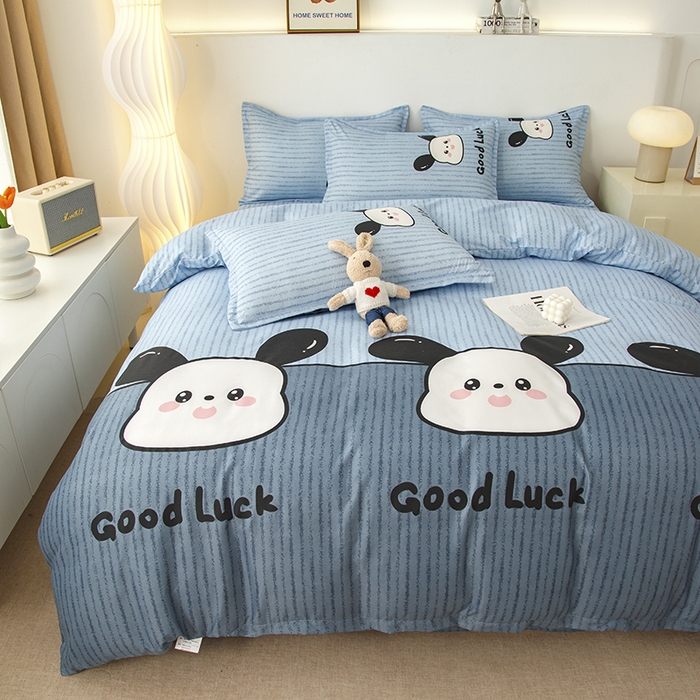 91家纺网 家纺一手货源 找家纺 佑泽家纺 2025活性印花芦荟棉四件套 帕恰小狗