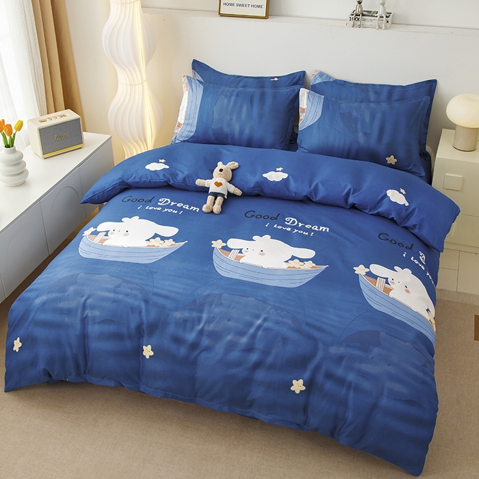 91家纺网 家纺一手货源 找家纺 佑泽家纺 2025活性印花芦荟棉四件套 顽皮小兔