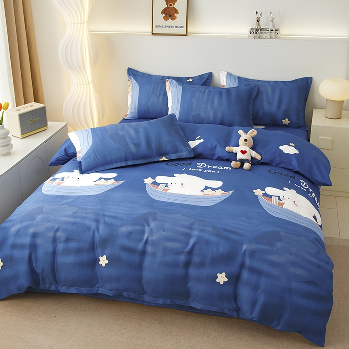 91家纺网 家纺一手货源 找家纺 佑泽家纺 2025活性印花芦荟棉四件套 顽皮小兔