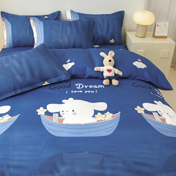 91家纺网 家纺一手货源 找家纺 佑泽家纺 2025活性印花芦荟棉四件套 顽皮小兔