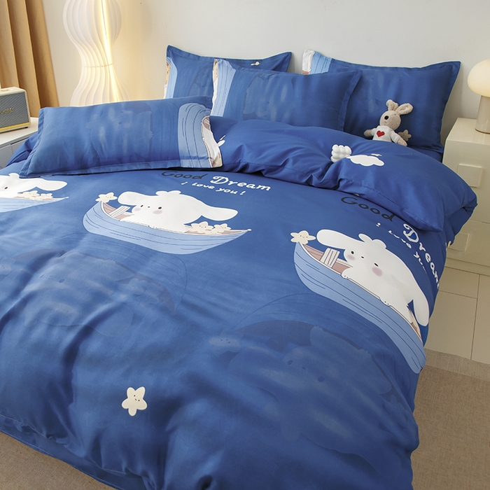 91家纺网 家纺一手货源 找家纺 佑泽家纺 2025活性印花芦荟棉四件套 顽皮小兔