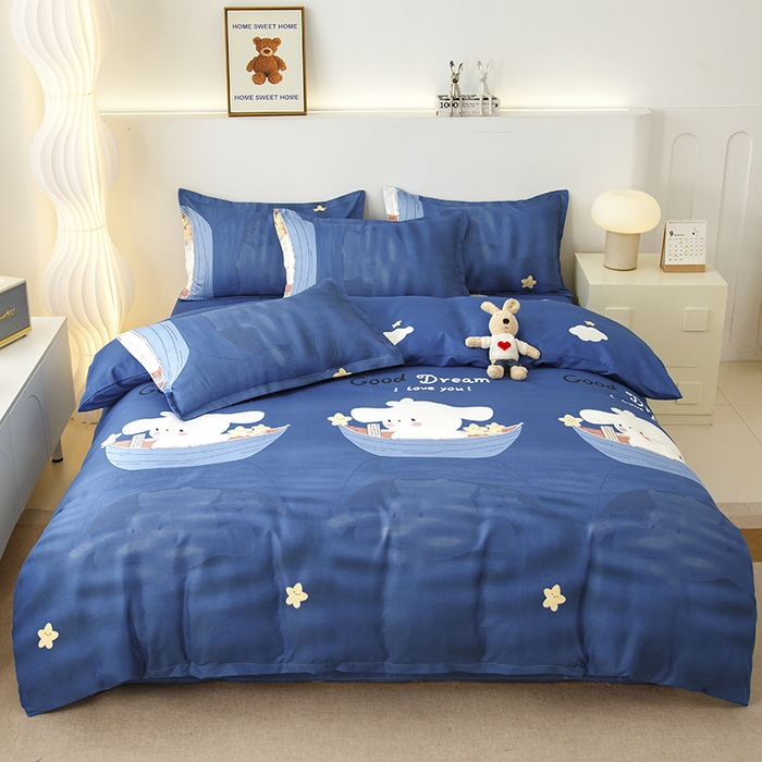 91家纺网 家纺一手货源 找家纺 佑泽家纺 2025活性印花芦荟棉四件套 顽皮小兔