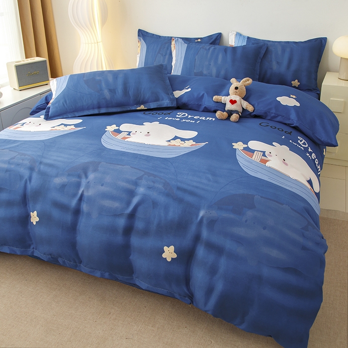 91家纺网 家纺一手货源 找家纺 佑泽家纺 2025活性印花芦荟棉四件套 顽皮小兔