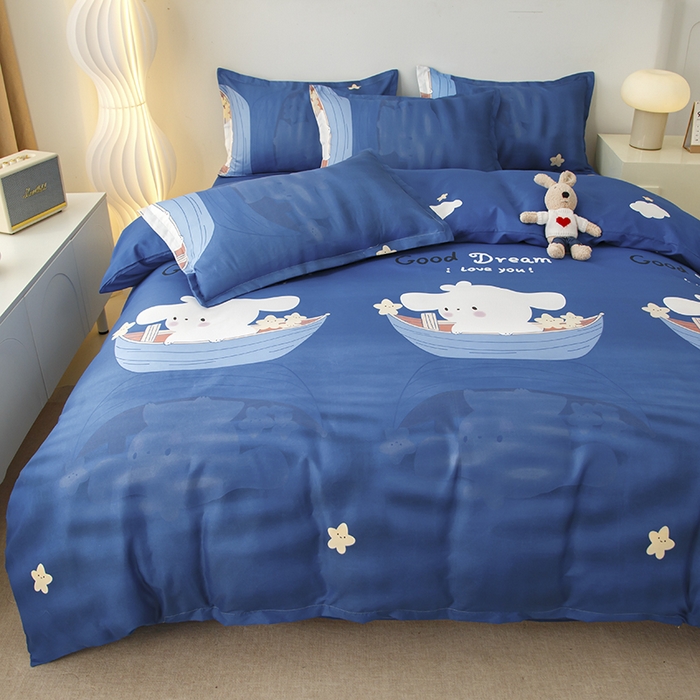 91家纺网 家纺一手货源 找家纺 佑泽家纺 2025活性印花芦荟棉四件套 顽皮小兔