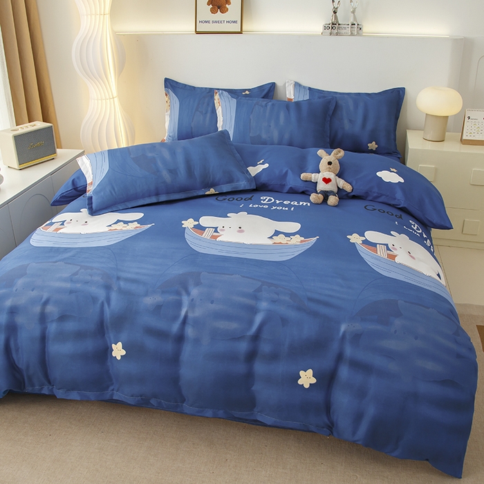 91家纺网 家纺一手货源 找家纺 佑泽家纺 2025活性印花芦荟棉四件套 顽皮小兔