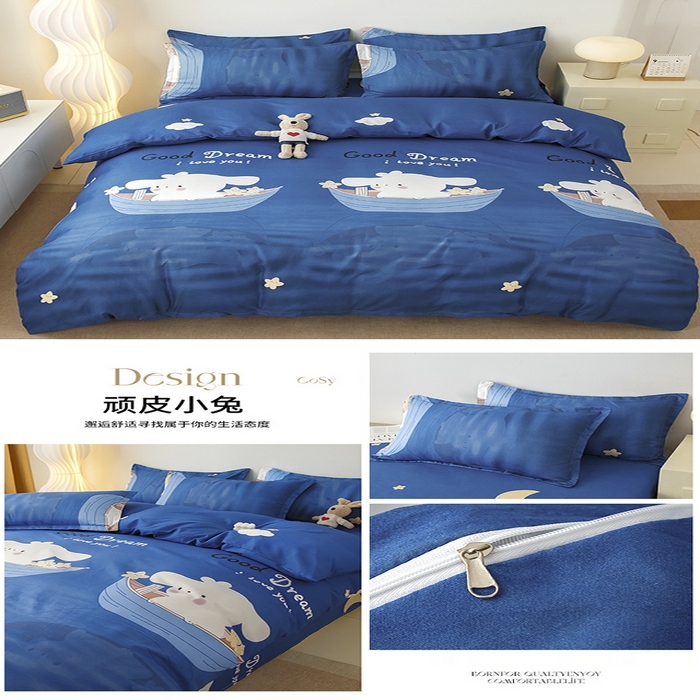 91家纺网 家纺一手货源 找家纺 佑泽家纺 2025活性印花芦荟棉四件套 顽皮小兔