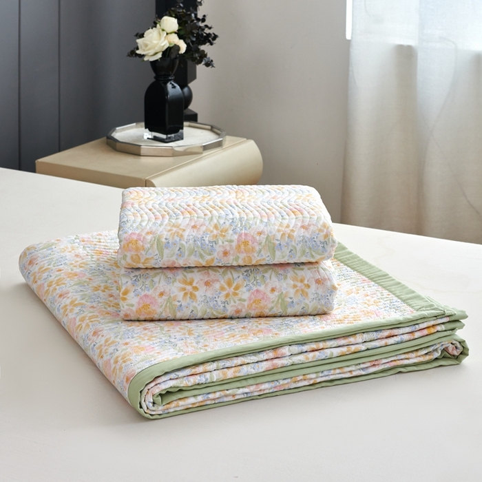 91家纺网 家纺一手货源 找家纺 莎果 2025春夏莫代尔印花高温砂洗床盖三件套四件套 莫奈花园