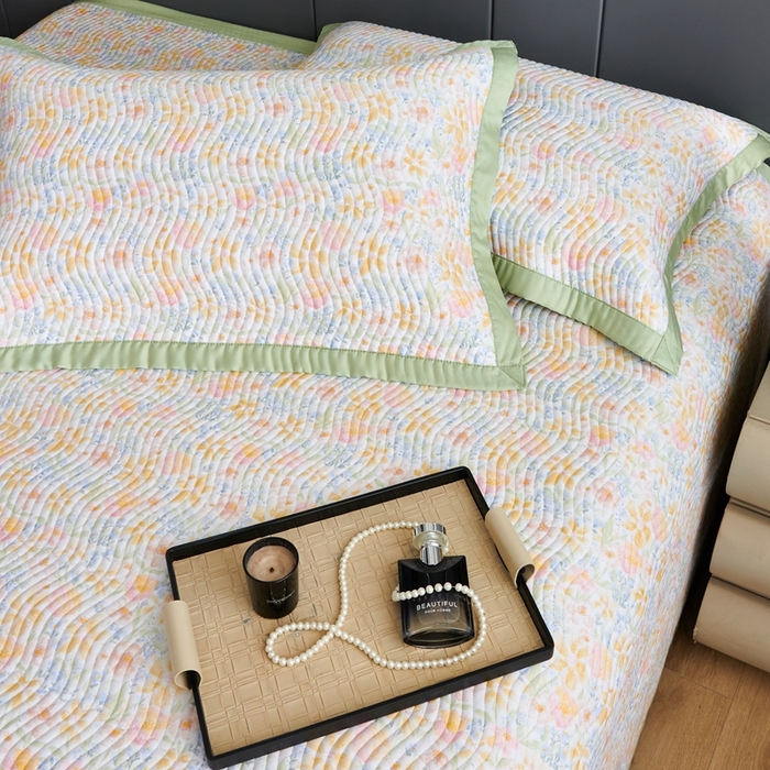 91家纺网 家纺一手货源 找家纺 莎果 2025春夏莫代尔印花高温砂洗床盖三件套四件套 莫奈花园