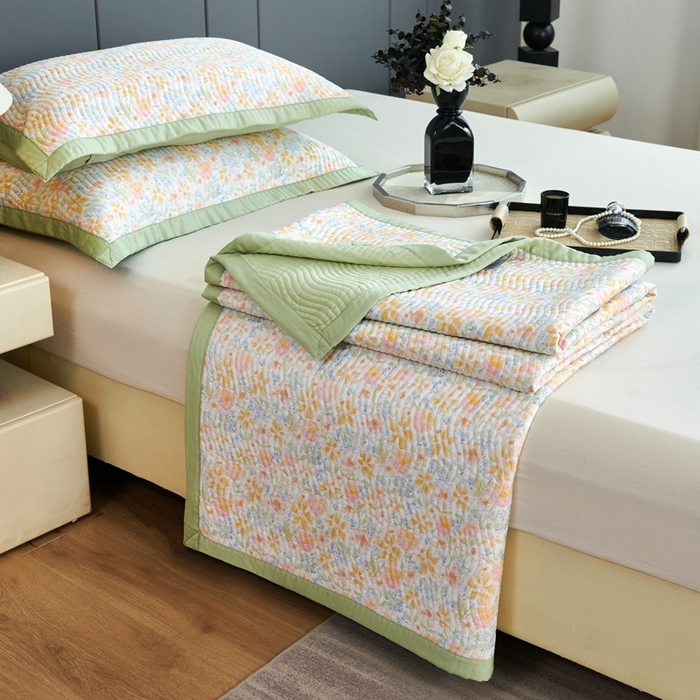 91家纺网 家纺一手货源 找家纺 莎果 2025春夏莫代尔印花高温砂洗床盖三件套四件套 莫奈花园