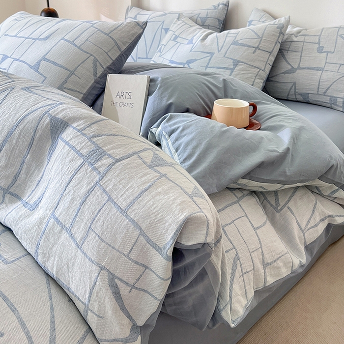 91家纺网 家纺一手货源 找家纺 （总）小懒猪2025色织水洗双层纱提花四件套