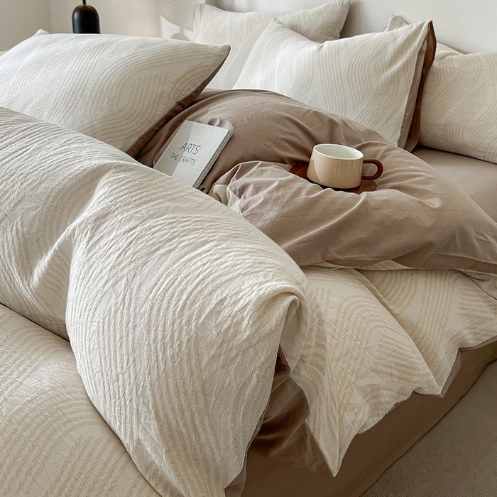 91家纺网 家纺一手货源 找家纺 （总）小懒猪2025色织水洗双层纱提花四件套