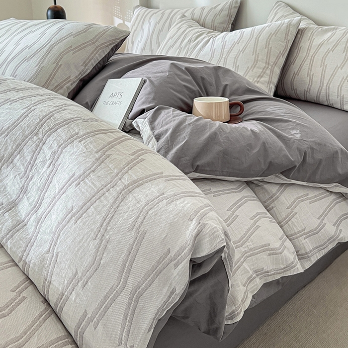 91家纺网 家纺一手货源 找家纺 （总）小懒猪2025色织水洗双层纱提花四件套