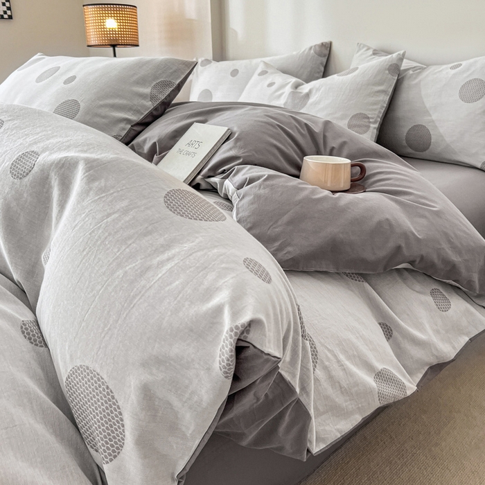 91家纺网 家纺一手货源 找家纺 小懒猪2025色织水洗双层纱提花四件套 华尔兹灰