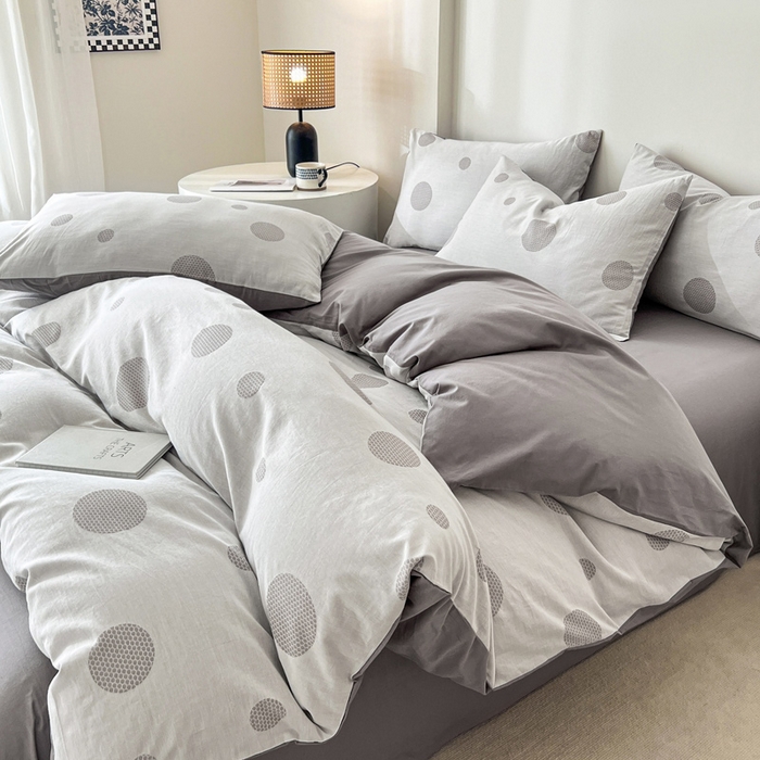 91家纺网 家纺一手货源 找家纺 小懒猪2025色织水洗双层纱提花四件套 华尔兹灰