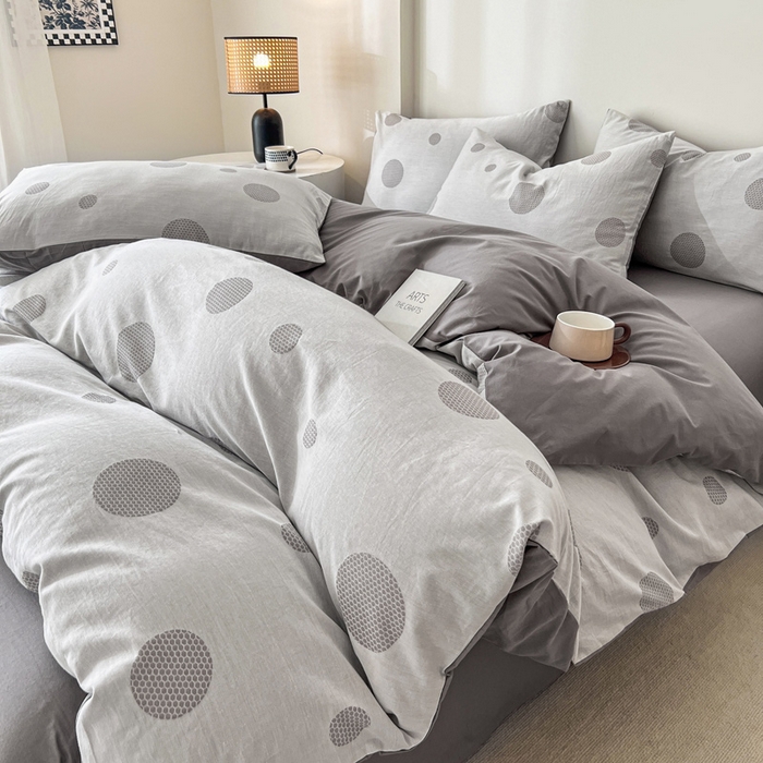 91家纺网 家纺一手货源 找家纺 小懒猪2025色织水洗双层纱提花四件套 华尔兹灰