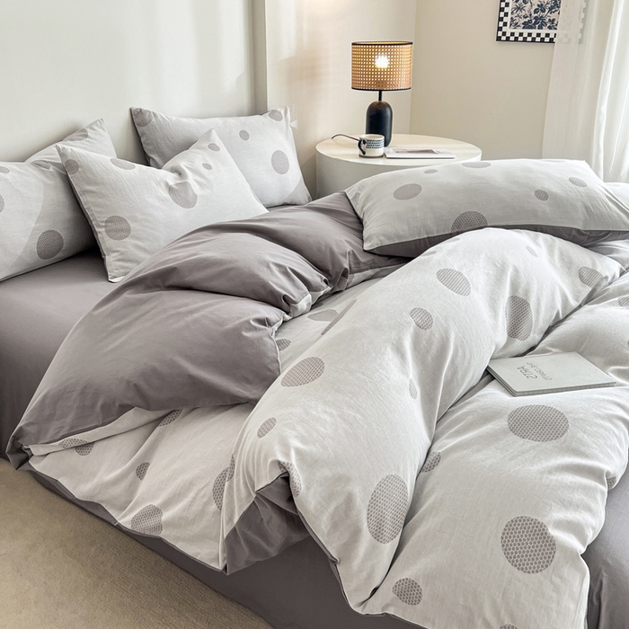 91家纺网 家纺一手货源 找家纺 小懒猪2025色织水洗双层纱提花四件套 华尔兹灰