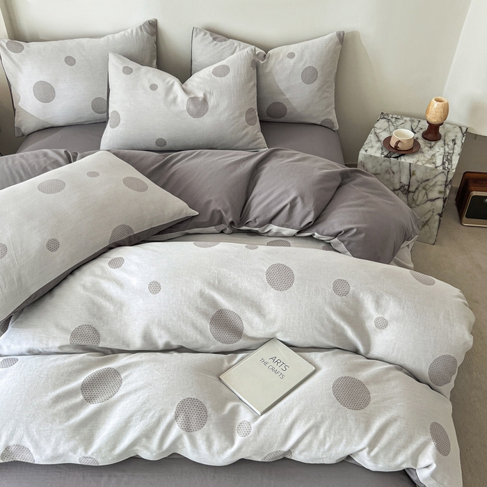 91家纺网 家纺一手货源 找家纺 小懒猪2025色织水洗双层纱提花四件套 华尔兹灰