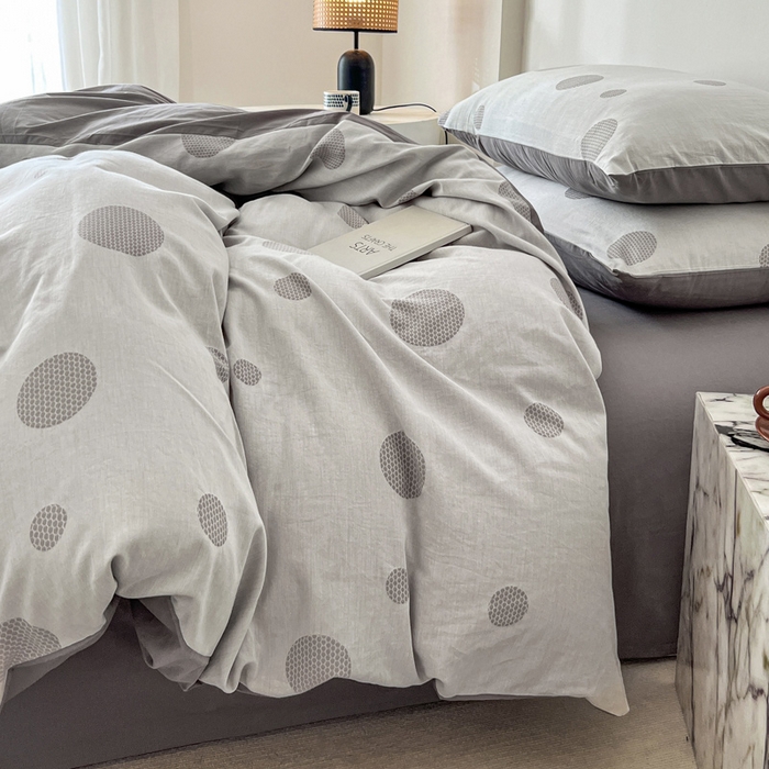 91家纺网 家纺一手货源 找家纺 小懒猪2025色织水洗双层纱提花四件套 华尔兹灰