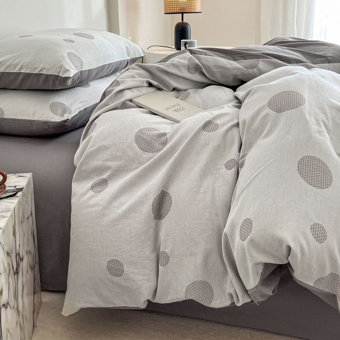 91家纺网 家纺一手货源 找家纺 小懒猪2025色织水洗双层纱提花四件套 华尔兹灰