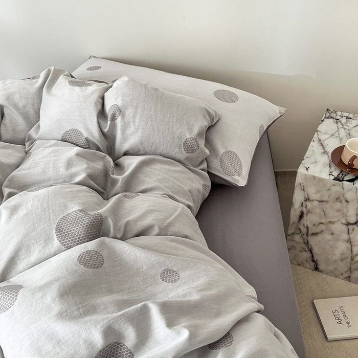 91家纺网 家纺一手货源 找家纺 小懒猪2025色织水洗双层纱提花四件套 华尔兹灰