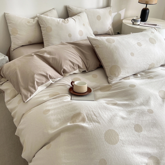 91家纺网 家纺一手货源 找家纺 小懒猪2025色织水洗双层纱提花四件套 华尔兹卡其