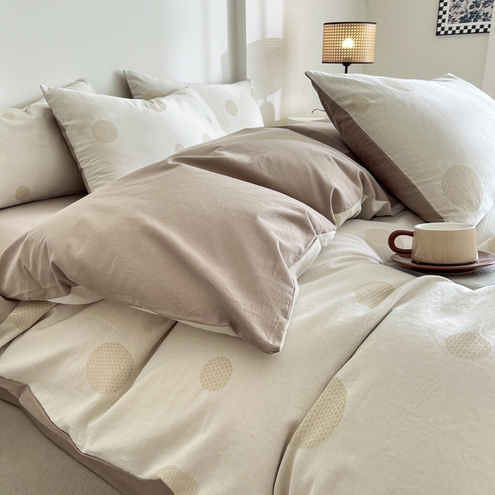 91家纺网 家纺一手货源 找家纺 小懒猪2025色织水洗双层纱提花四件套 华尔兹卡其