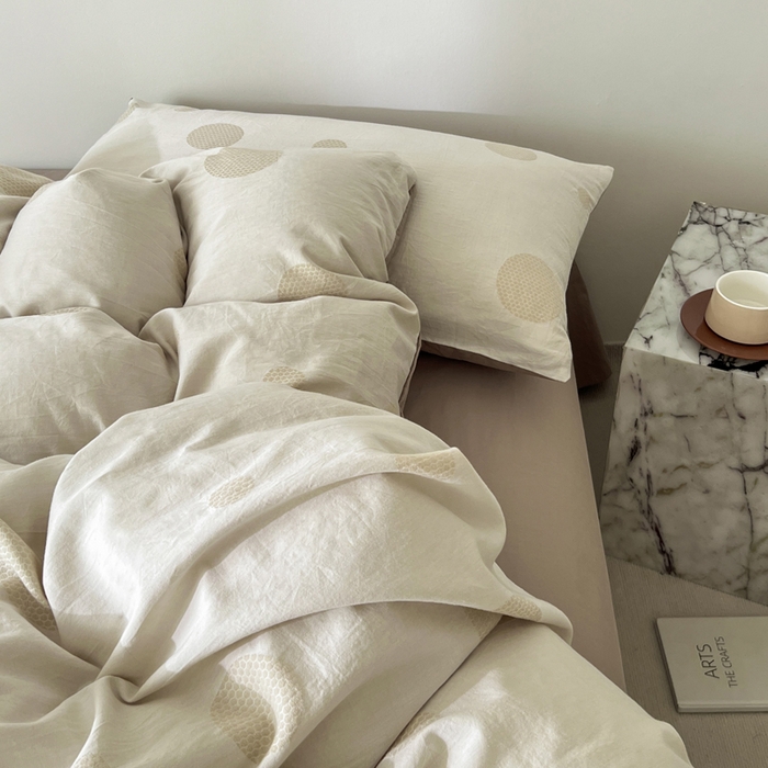 91家纺网 家纺一手货源 找家纺 小懒猪2025色织水洗双层纱提花四件套 华尔兹卡其