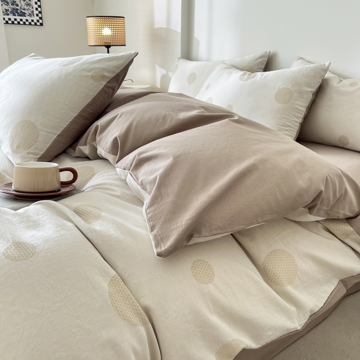 91家纺网 家纺一手货源 找家纺 小懒猪2025色织水洗双层纱提花四件套 华尔兹卡其