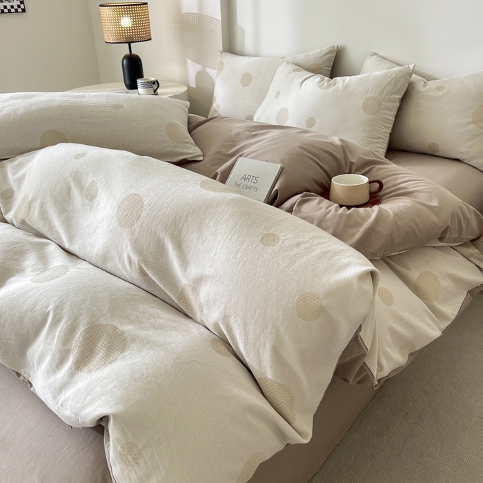 91家纺网 家纺一手货源 找家纺 小懒猪2025色织水洗双层纱提花四件套 华尔兹卡其