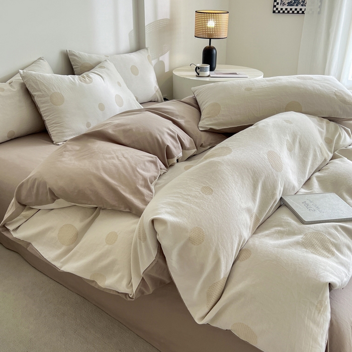 91家纺网 家纺一手货源 找家纺 小懒猪2025色织水洗双层纱提花四件套 华尔兹卡其