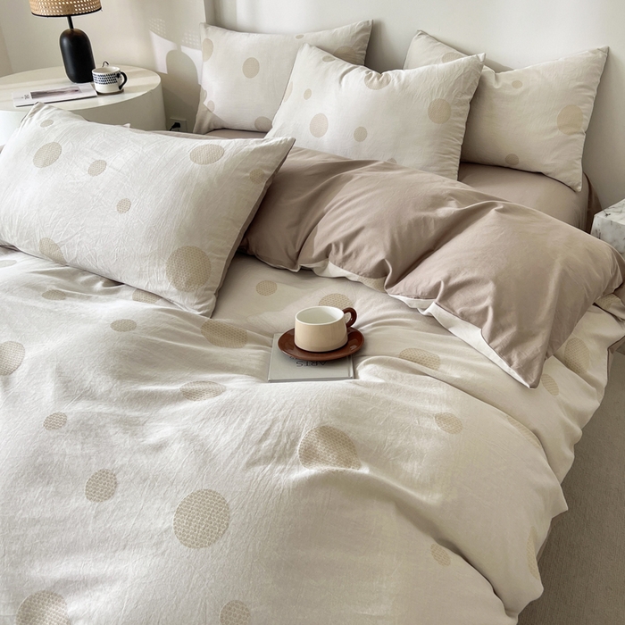 91家纺网 家纺一手货源 找家纺 小懒猪2025色织水洗双层纱提花四件套 华尔兹卡其