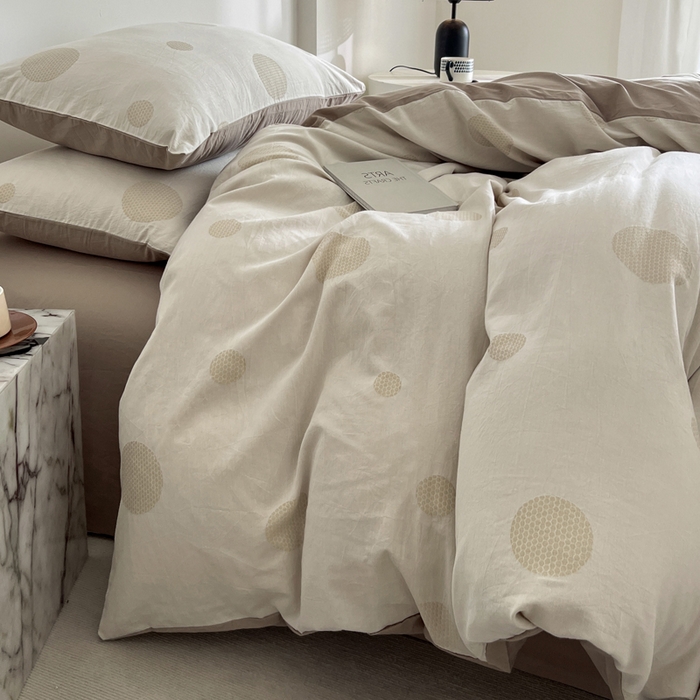 91家纺网 家纺一手货源 找家纺 小懒猪2025色织水洗双层纱提花四件套 华尔兹卡其