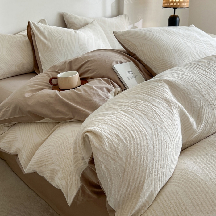 91家纺网 家纺一手货源 找家纺 小懒猪2025色织水洗双层纱提花四件套 溪言