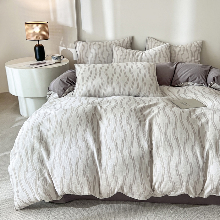 91家纺网 家纺一手货源 找家纺 小懒猪2025色织水洗双层纱提花四件套 亚瑟