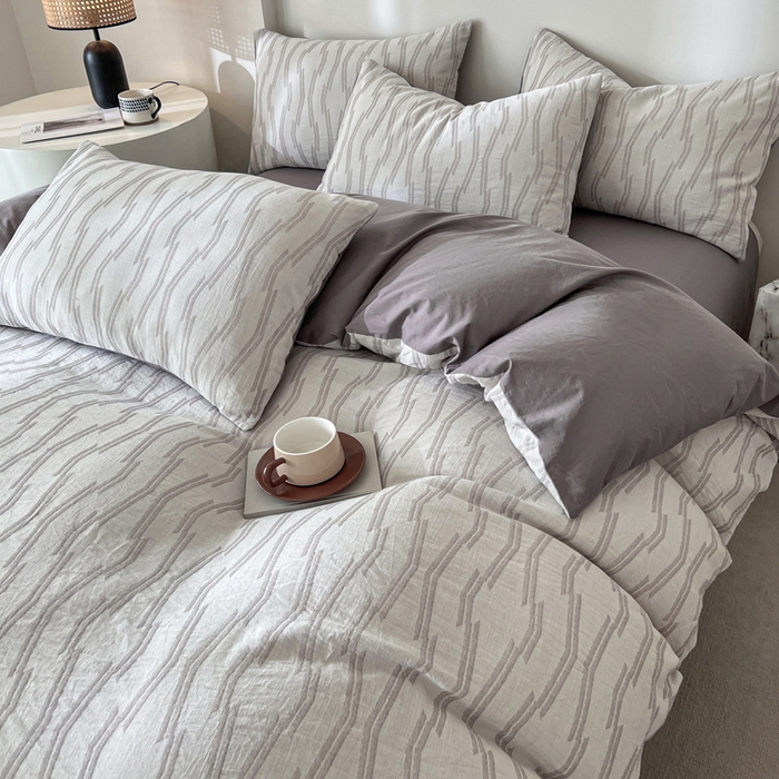 91家纺网 家纺一手货源 找家纺 小懒猪2025色织水洗双层纱提花四件套 亚瑟