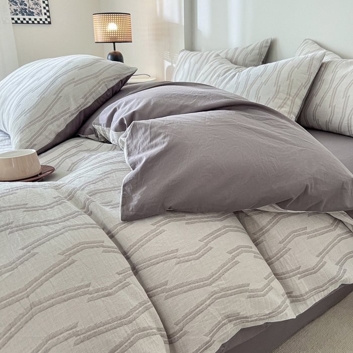 91家纺网 家纺一手货源 找家纺 小懒猪2025色织水洗双层纱提花四件套 亚瑟