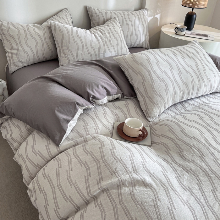 91家纺网 家纺一手货源 找家纺 小懒猪2025色织水洗双层纱提花四件套 亚瑟