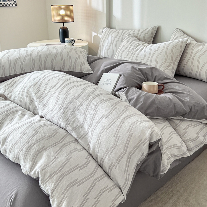 91家纺网 家纺一手货源 找家纺 小懒猪2025色织水洗双层纱提花四件套 亚瑟