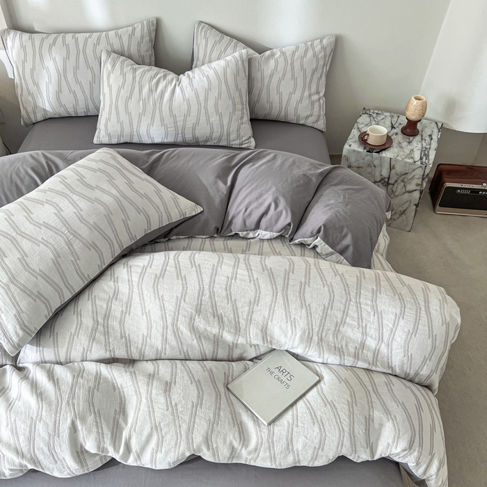 91家纺网 家纺一手货源 找家纺 小懒猪2025色织水洗双层纱提花四件套 亚瑟