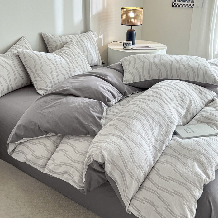 91家纺网 家纺一手货源 找家纺 小懒猪2025色织水洗双层纱提花四件套 亚瑟