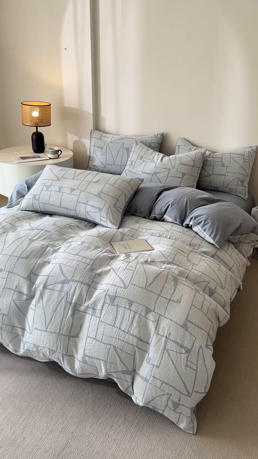 91家纺网 家纺一手货源 找家纺 小懒猪2025色织水洗双层纱提花四件套 泊影