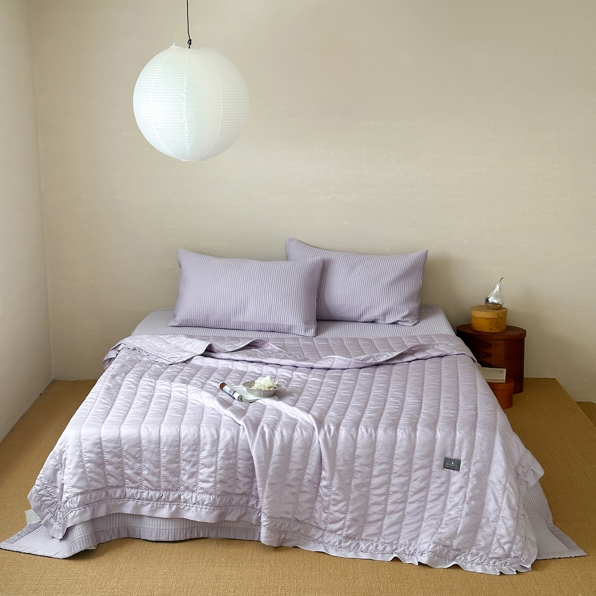 91家纺网 家纺一手货源 找家纺 汇庭 2025新款荷叶被自然床盖系列 荷叶紫（自然紫）