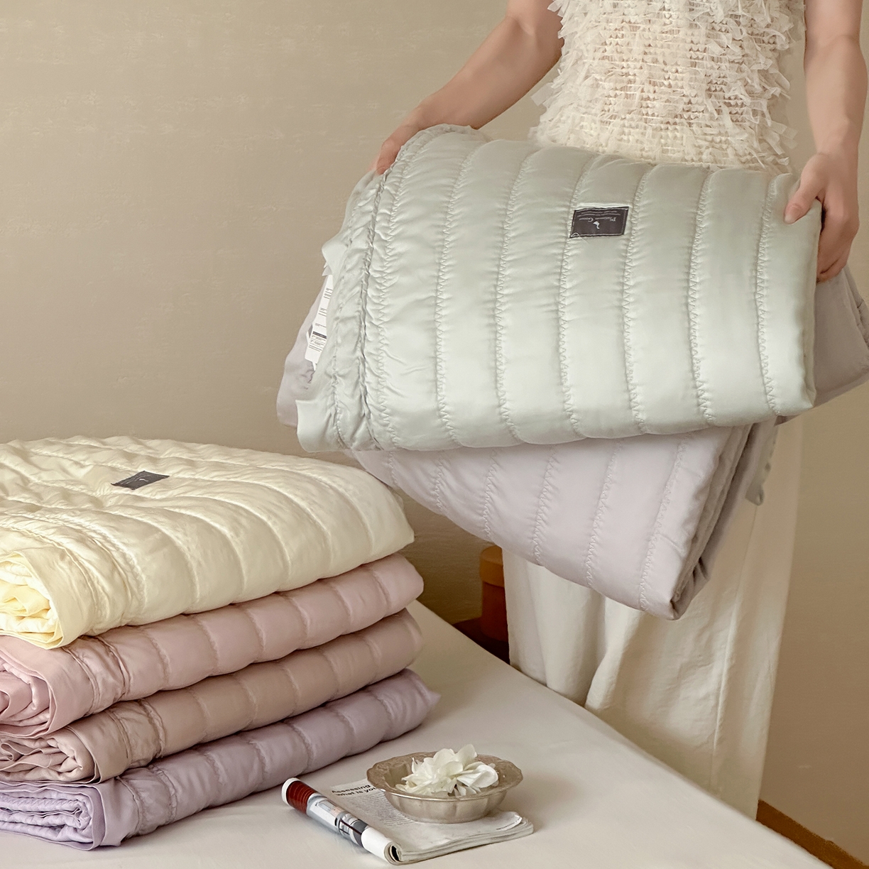 91家纺网 家纺一手货源 找家纺 汇庭 2025新款荷叶被自然床盖系列 组合图仅供参考