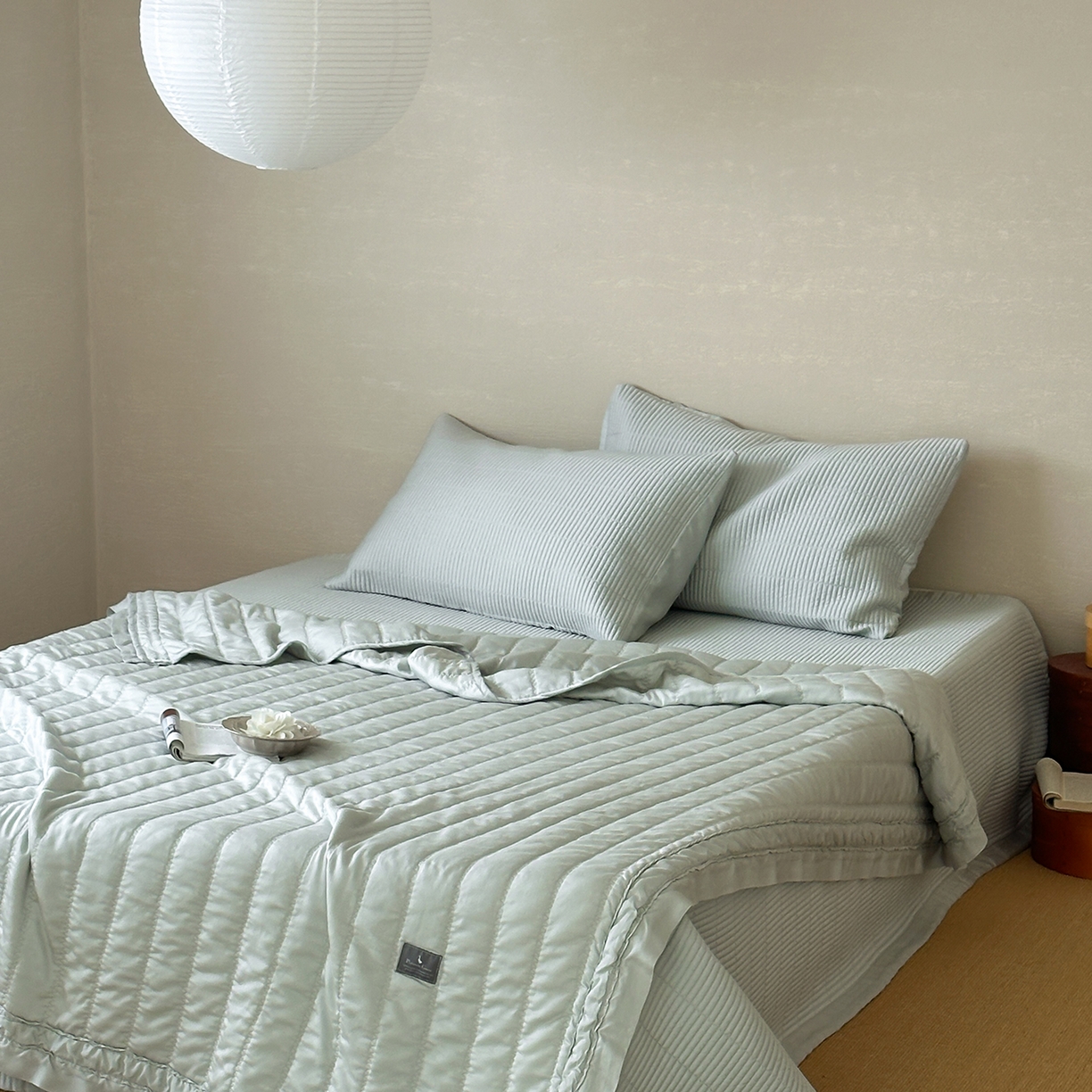 91家纺网 家纺一手货源 找家纺 汇庭 2025新款荷叶被自然床盖系列 荷叶绿（自然绿）